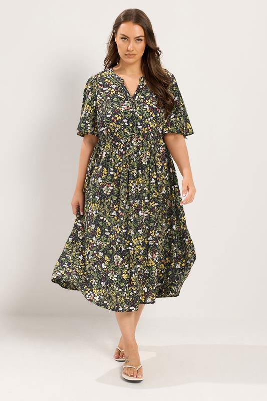 floral dressed up dark green floral print midi dress Floral Dressed Up Dark Green Floral Print Midi Dress