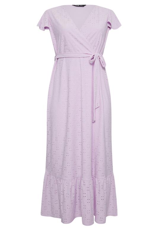 YOURS Curve Plus Size Lilac Purple Broderie Anglaise Maxi Wrap Dress | Yours Clothing  6
