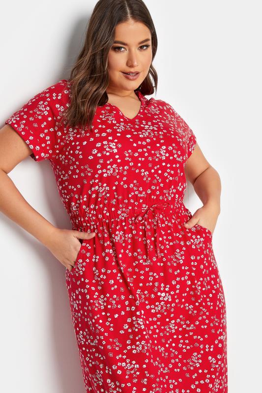 YOURS Plus Size Red Floral Print Maxi T-Shirt Dress | Yours Clothing 4