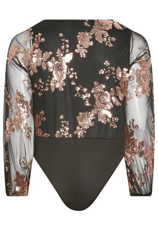 YOURS LONDON Plus Size Black Floral Print Sequin Bodysuit | Yours Clothing 8