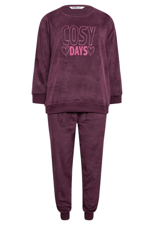 YOURS Plus Size Purple 'Cosy Days' Fleece Lounge Set | Yours Clothing 6