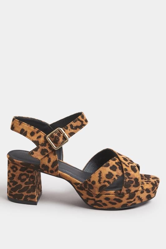 Brown Leopard Print Cross Over Strap Glitter Heels In Extra Wide EEE Fit | Yours Clothing 3