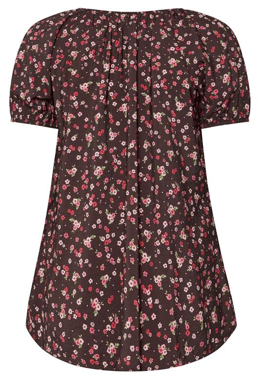 YOURS Plus Size Chocolate Brown Floral Blouse | Yours Clothing 2