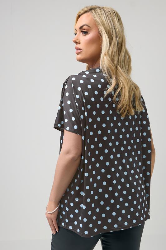 YOURS LONDON Curve Chocolate Brown Polka Dot Drape Shoulder Top 2