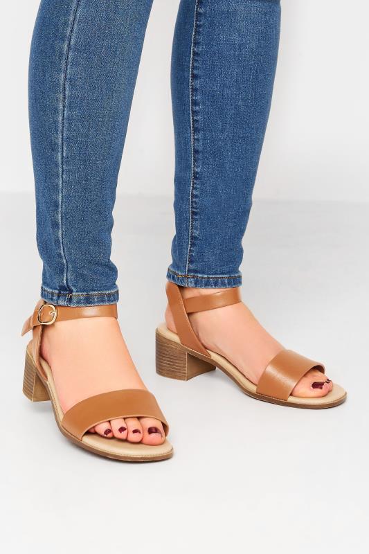 Plus Size  Tan Brown Strappy Low Heel Sandals In Extra Wide EEE Fit