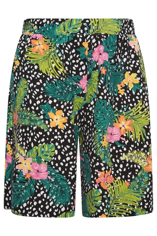 YOURS Curve Plus Size Black Mixed Tropical Print Jersey Shorts | Yours Clothing  5