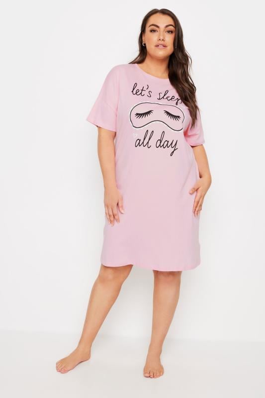 YOURS Plus Size 2 Pack Pink Eyemask Print Nightdress | Yours Clothing 4