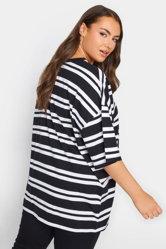 YOURS 2 PACK Plus Size Black Stripe Print Cotton T-Shirts | Yours Clothing  5