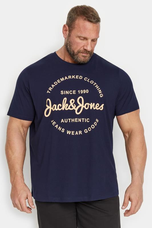 JACK & JONES Big & Tall Navy Blue Short Sleeve T-Shirt | BadRhino 1