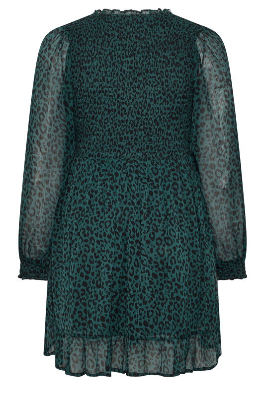 Yours Women's Plus Size Green Leopard Smock Chiffon Dress Size 26-28