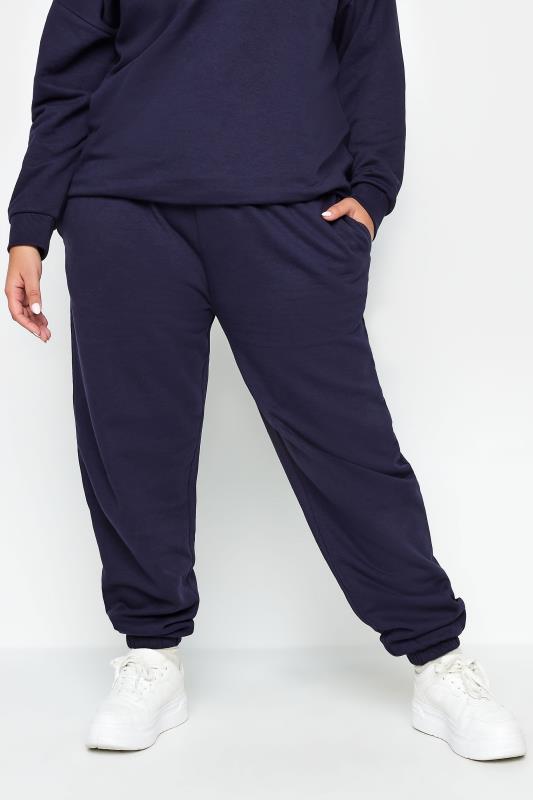 Plus Size  YOURS Curve Navy Blue Cuffed Joggers