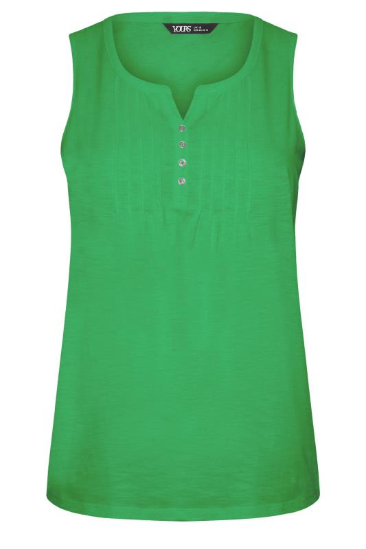 YOURS Plus Size Apple Green Pintuck Henley Vest Top | Yours Clothing 5