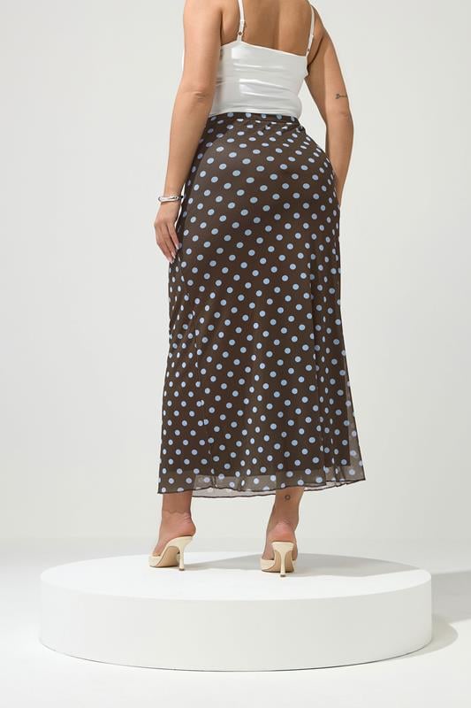 YOURS LONDON Plus Size Brown & Blue Polka Dot Maxi Skirt | Yours Clothing 4
