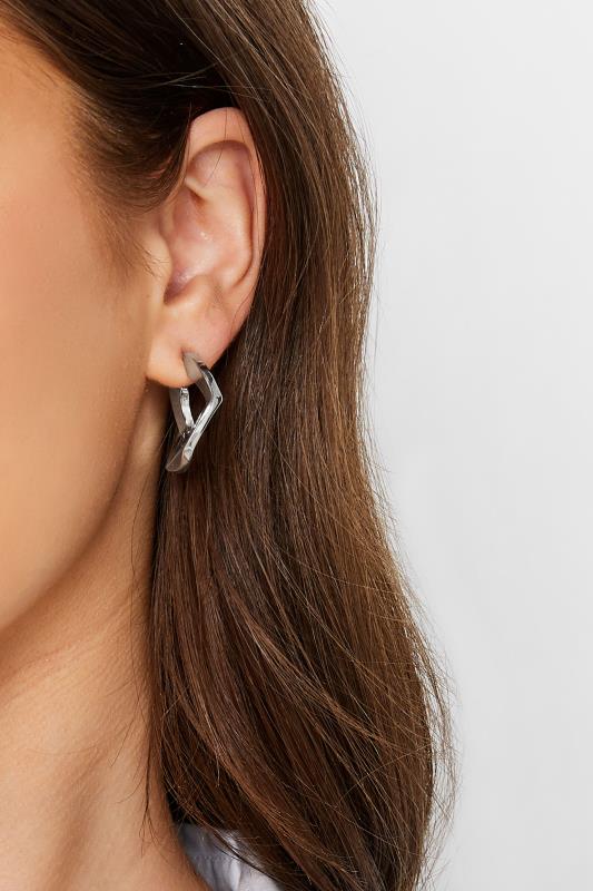 Silver Geometric Hoop Earrings | Yours Clothing  1