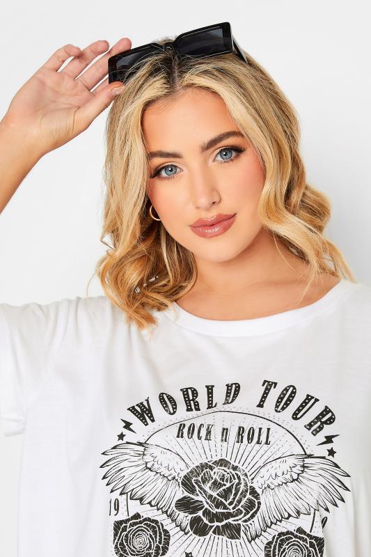 YOURS Plus Size White 'World Tour' Studded Print T-Shirt | Yours Clothing 4