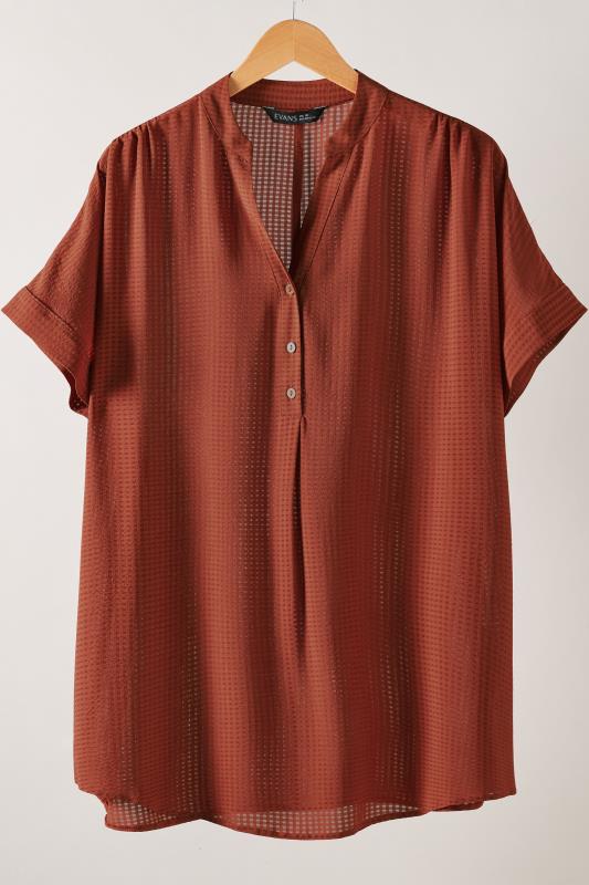 EVANS Plus Size Brown Woven Check Blouse | Evans  5