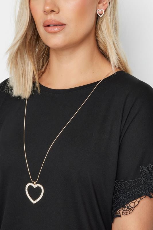 2 PACK Gold Tone Heart Pendant Necklace & Earrings | Yours Clothing 1