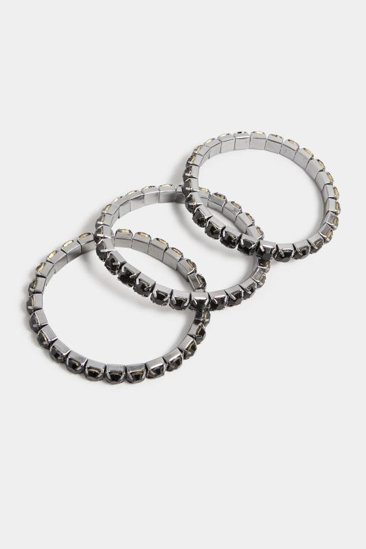 3 PACK Black Diamante Bracelet Set | Yours Clothing 2