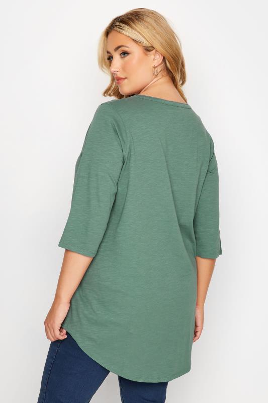 Plus Size Sage Green Pintuck Henley T-Shirt | Yours Clothing 3
