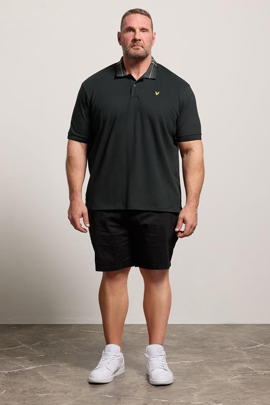 LYLE & SCOTT Big & Tall Black Tartan Collar Polo Shirt | BadRhino 1