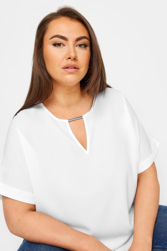 YOURS Plus Size White Notch Neck Blouse | Yours Clothing 4