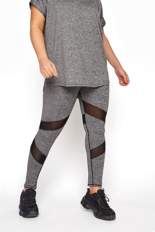 ACTIVE Grey Marl Mesh Insert High Waisted Gym Leggings | Yours Clothing 3