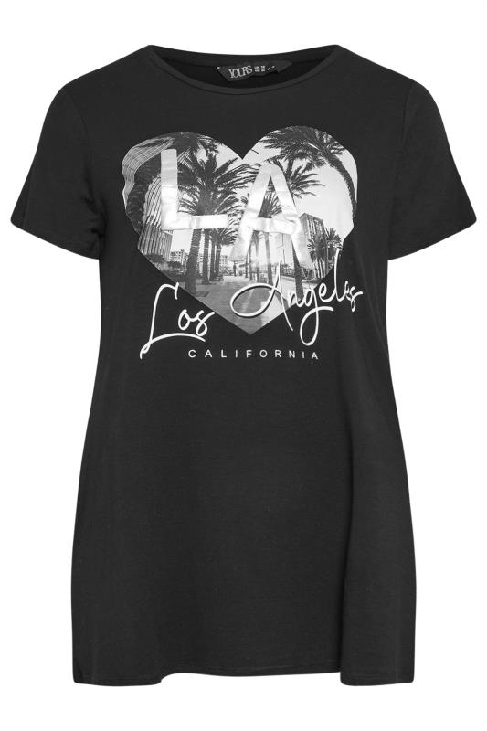 YOURS Plus Size Black Foil Print 'Los Angeles' Slogan T-Shirt | Yours Clothing 5