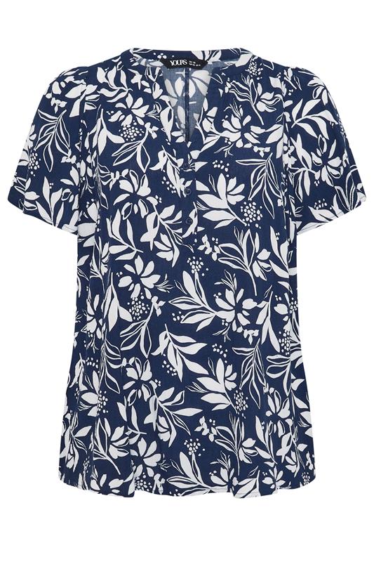 YOURS Plus Size Navy Blue Leaf Notch Neck Top | Yours Clothing 5