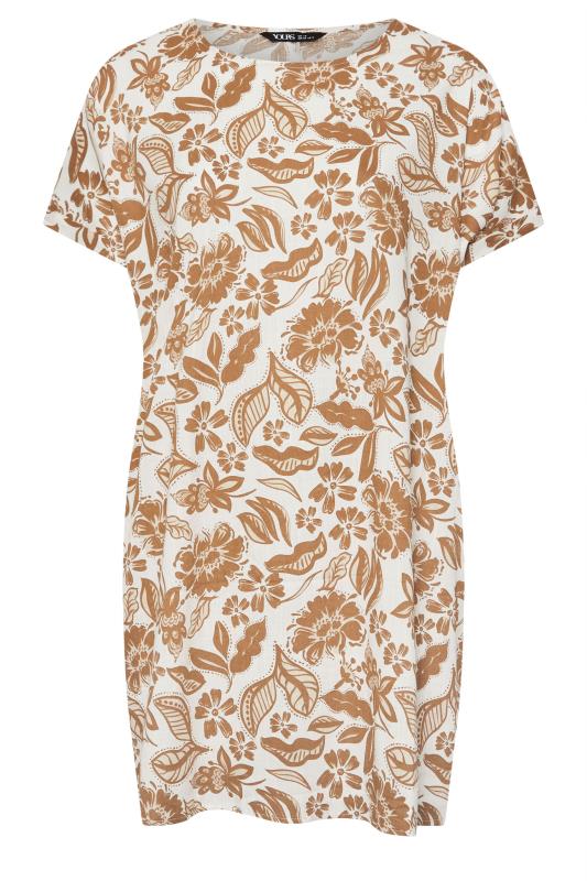 YOURS Plus Size Natural Brown Floral Print Tunic Dress | Yours Clothing 5