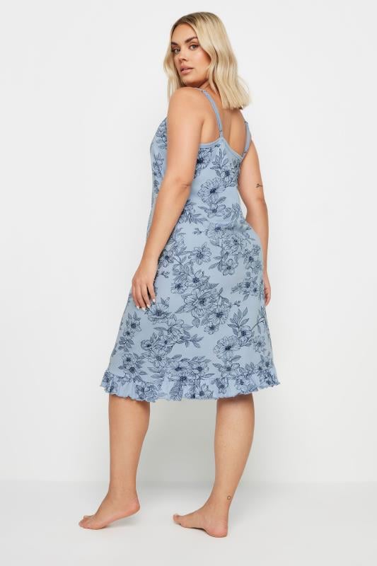 YOURS Plus Size 2 PACK Blue Floral Print Chemise Nightdresses | Yours Clothing 4