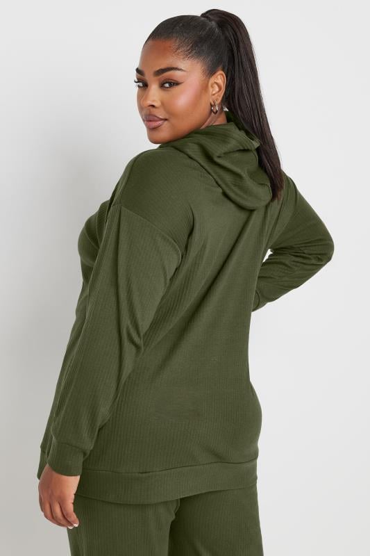 YOURS Plus Size Khaki Green Ribbed Hoodie Yours Clothing