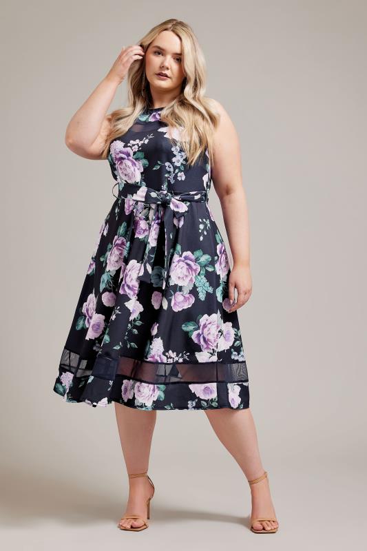 YOURS LONDON Plus Size Navy Blue Floral Skater Dress | Yours Clothing 2