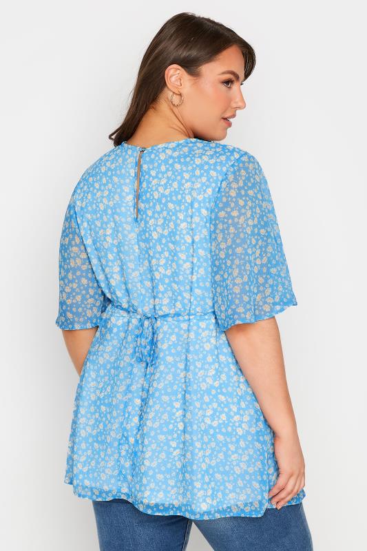 Plus Size Blue Daisy Print Back Tie V-Neck Top | Yours Clothing 3
