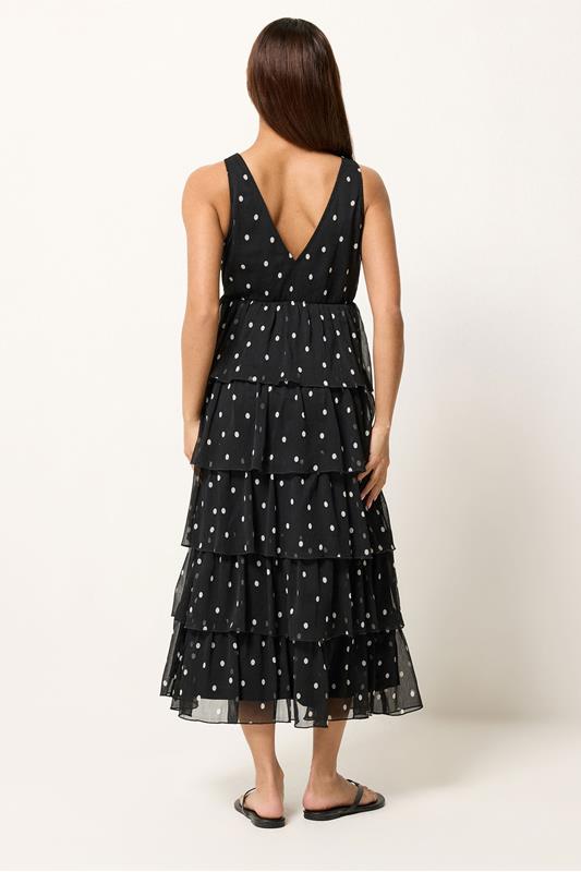 PixieGirl Petite Women's Black Polka Dot Chiffon Midi Dress | PixieGirl 4