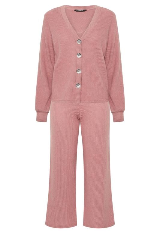 PixieGirl Petite Women's Set Pink Marl Ribbed Cardigan & Wide Leg Trousers | PixieGirl 5