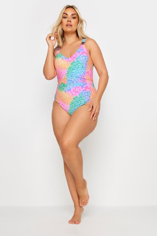 YOURS Plus Size Orange & Pink Tie Dye Leopard Print Jewel Swimsuit | Yours Clothing 4