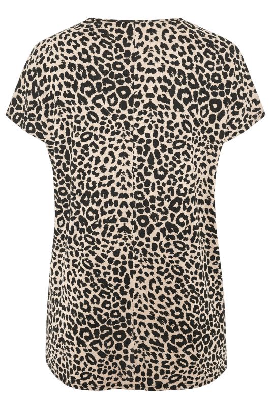 Stone Leopard Print Dipped Hem T-Shirt | Yours Clothing