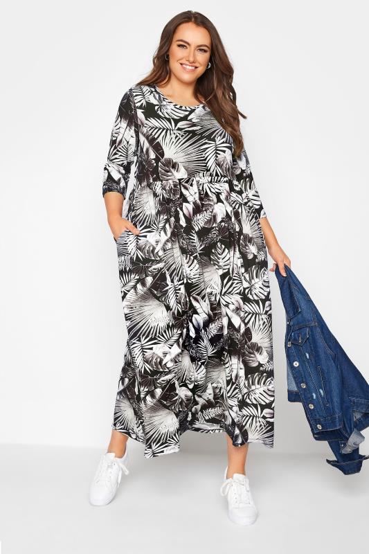 Plus Size Black Leaf Print Maxi Dress | Yours Clothing 1