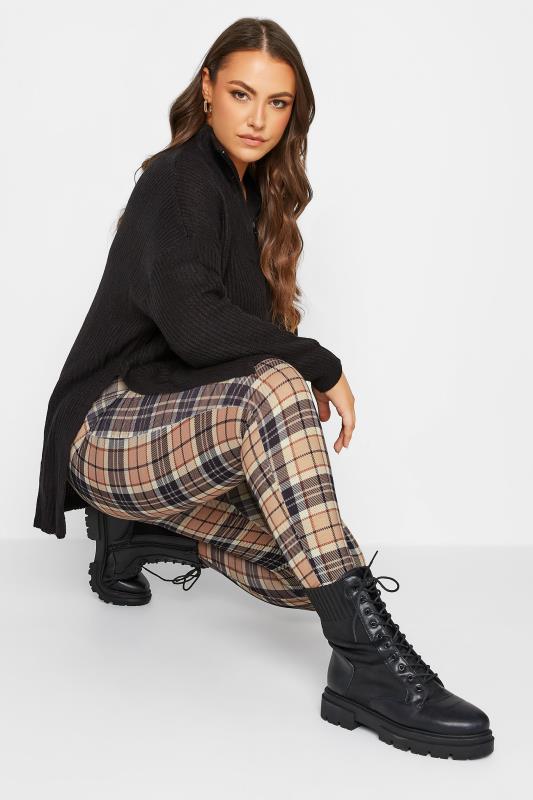 Plus Size Brown Check Print Leggings | Yours Clothing 3