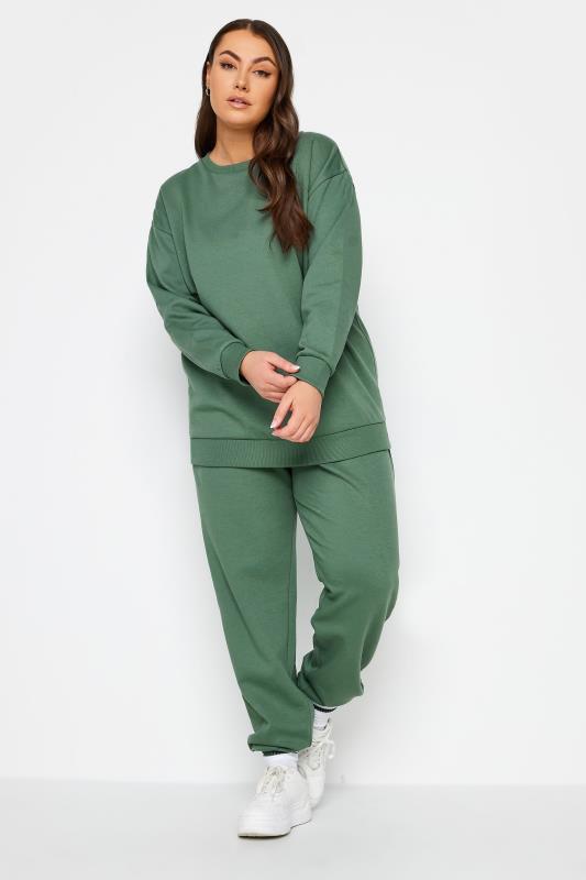 YOURS Plus Size Green Crew Neck Sweatshirt | Yours Clothing 3