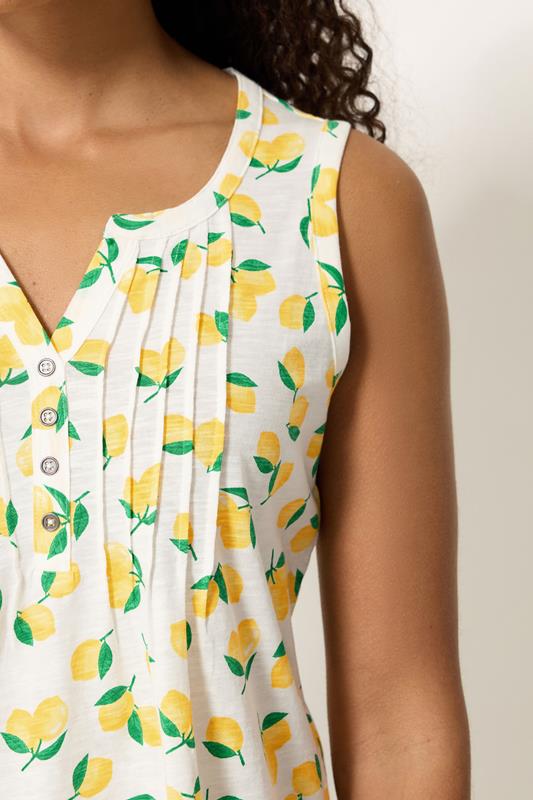 M&Co Yellow Lemon Print Sleeveless Cotton Henley Top | M&Co 4