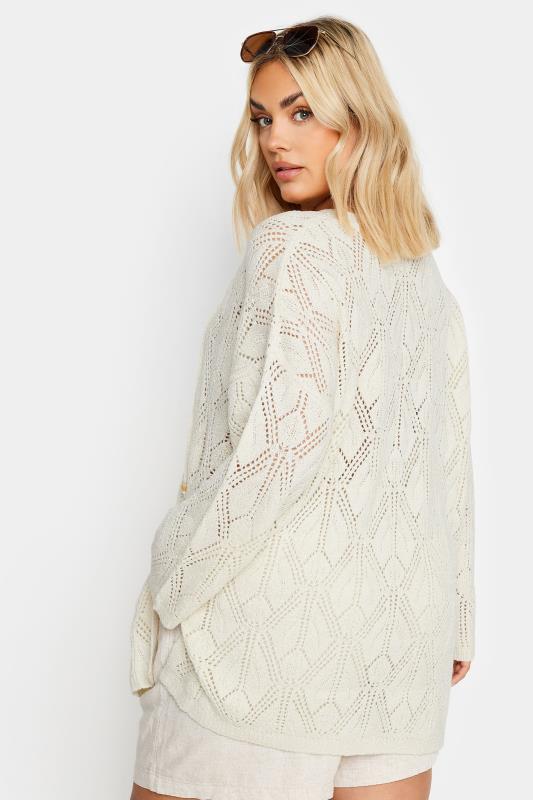 YOURS Plus Size White Tie Neck Crochet Jumper | Yours Clothing  4