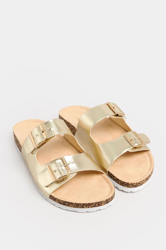 LTS Gold Buckle Strap Footbed Sandals In Standard Fit | Long Tall Sally 2