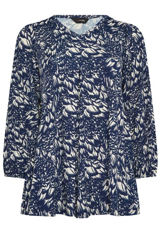 YOURS Plus Size Navy Blue Floral Print Balloon Sleeve Top | Yours Clothing 6
