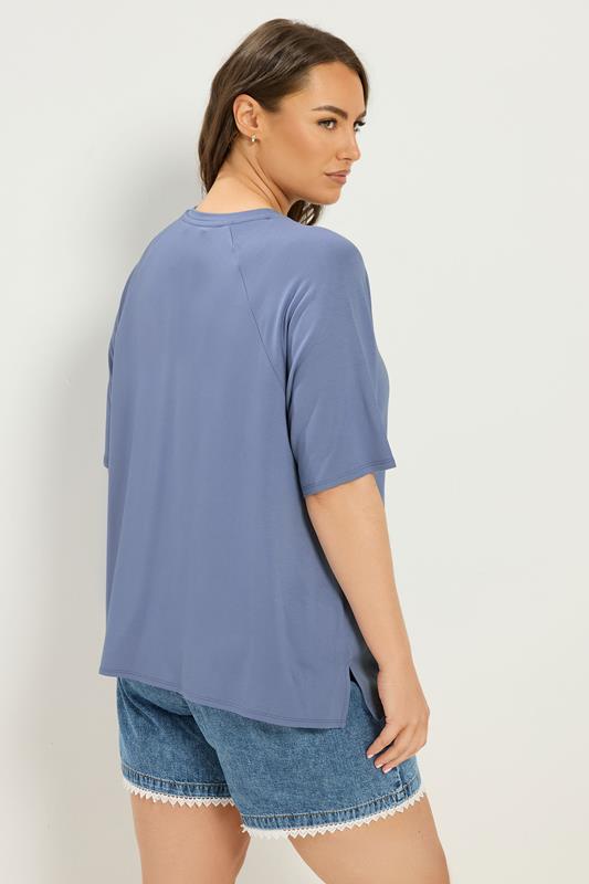 YOURS Plus Size Blue Soft Touch Raglan T-Shirt | Yours Clothing 2