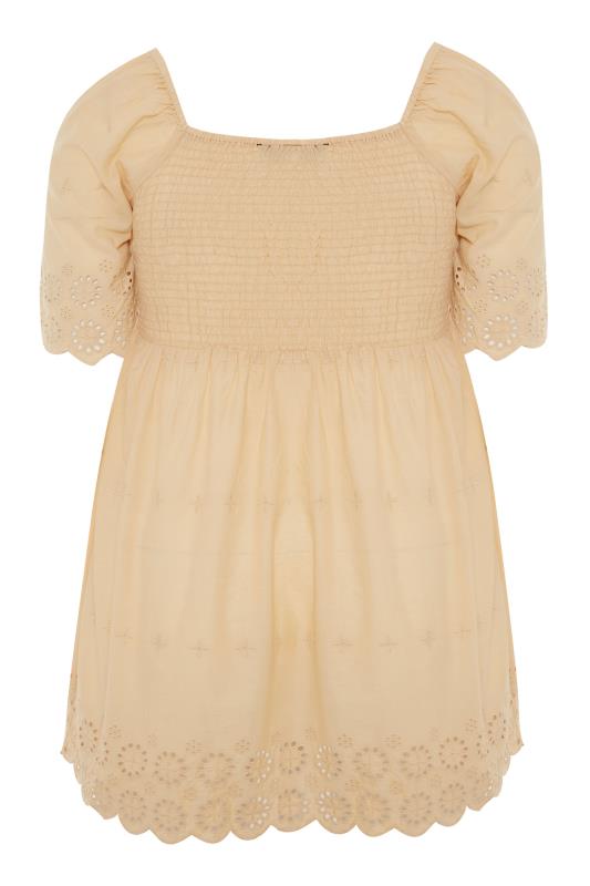 Curve Beige Brown Embroidered Square Neck Smock Top 7