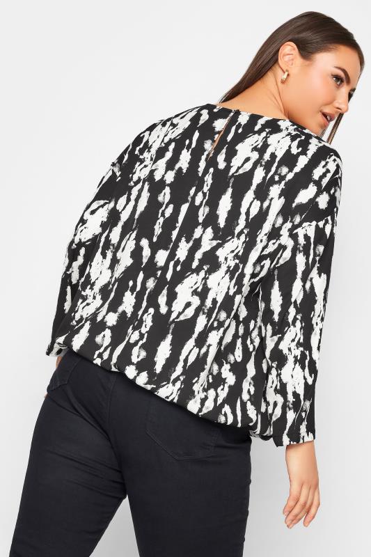 YOURS Curve Black Abstract Print Bubble Hem Top | Yours Clothing 3