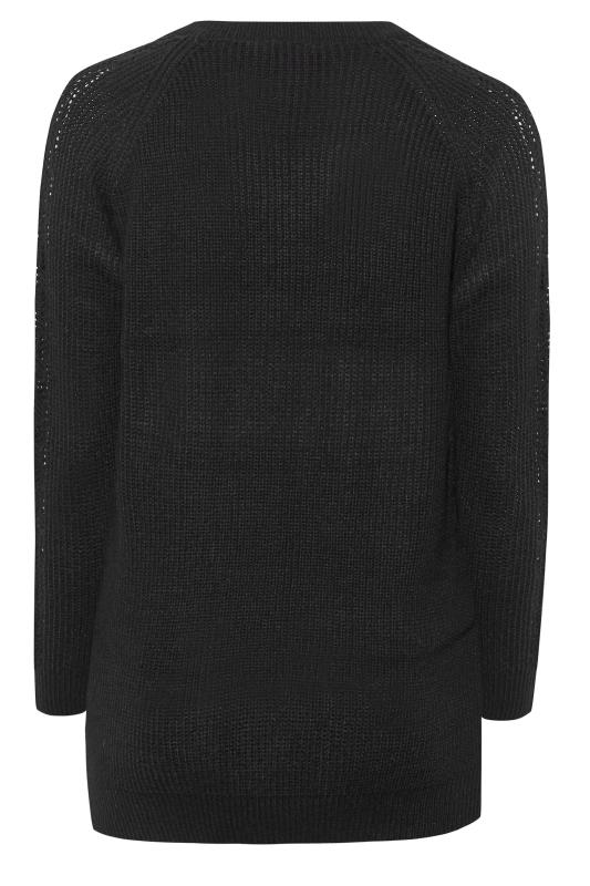 Plus Size Black Pointelle Sleeve V-Neck Knitted Jumper | Yours Clothing 7