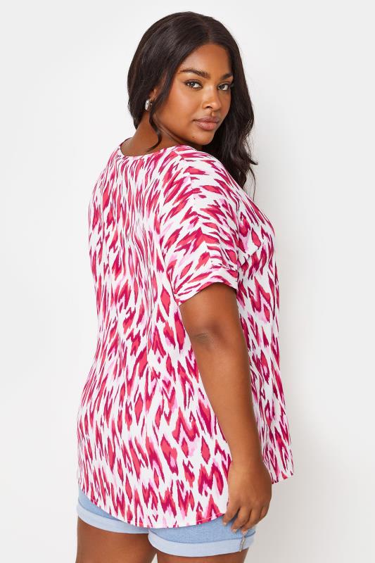 YOURS Plus Size Pink Abstract Print Short Sleeve Blouse | Yours Clothing 3