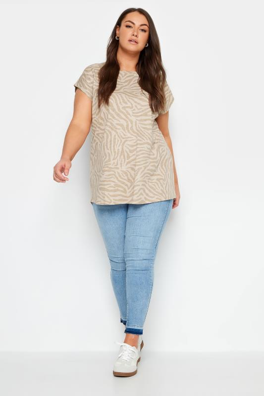 YOURS Plus Size Beige Brown Zebra Print T-Shirt | Yours Clothing 3